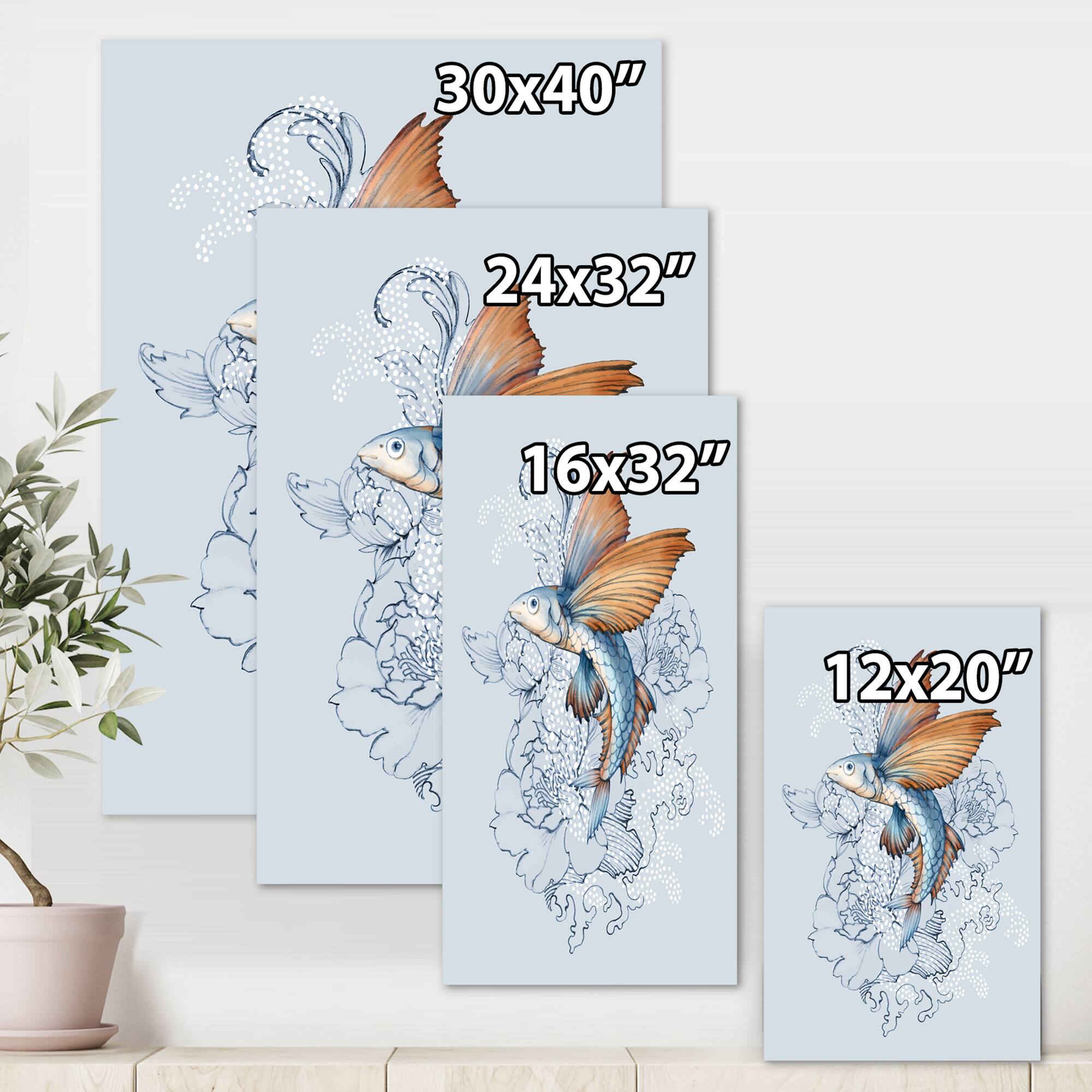 Designart - Flying Fish On Peonies